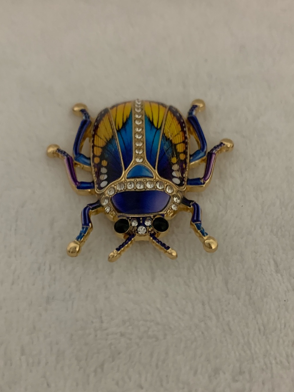 Decorative Enamel Beetle Brooch Pin - Blue and Yellow - Picture 1 of 4